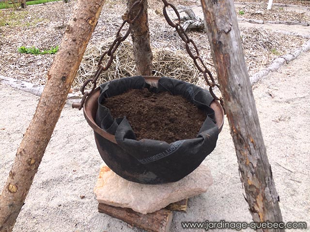 Jardinage en pot - Antiquité Chaudron en fonte au jardin - Mise en valeur d'un chaudron en fonte