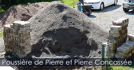 Criblure de pierre pour fondation de pavés - Pierre ou roche concassée pour faire la fondation de pose de pavés
