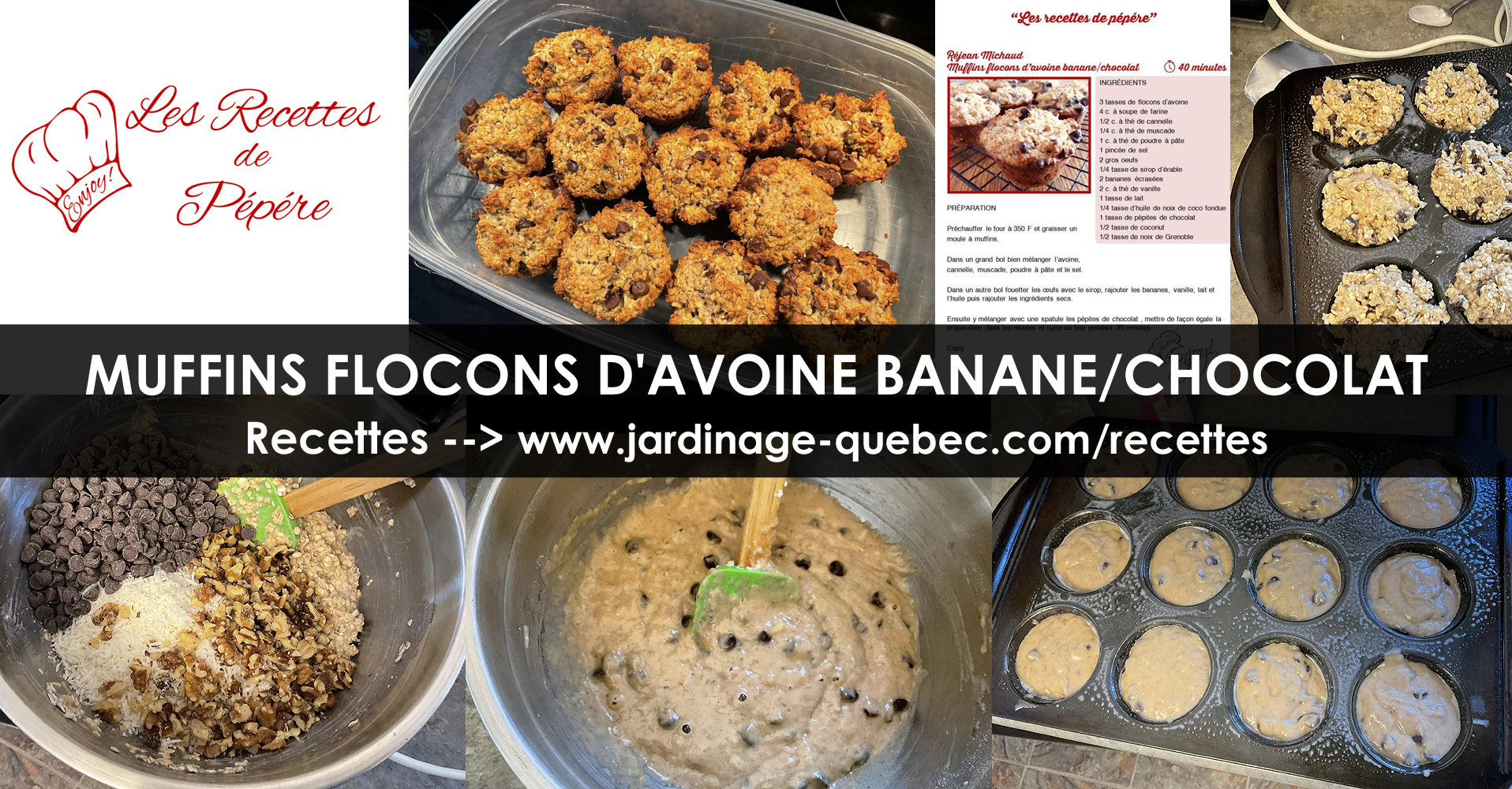 Muffins Flocons d'Avoine Banane et Chocolat - Recettes de Pépére