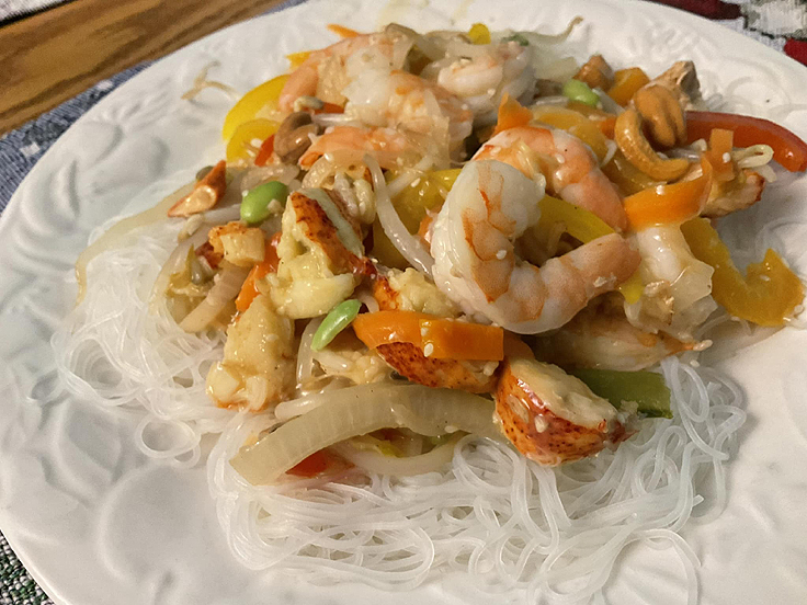 Stir Fry crevettes petoncles miel et ail